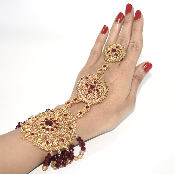 Gold Plated Bridal Hand Bracelets with Adjustable Ring - Hand Bangle for Girls aafrsna6b-4