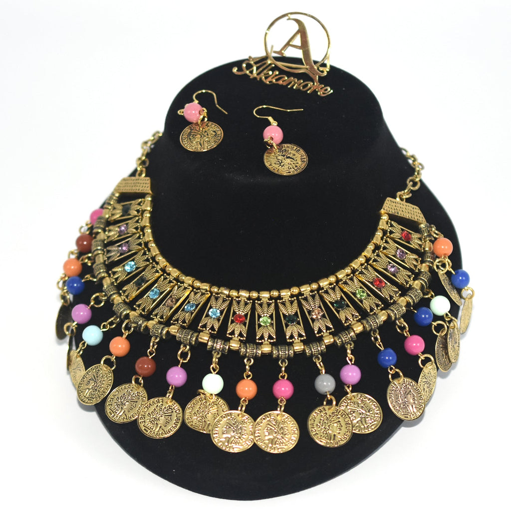 Bohemian Vintage Silver Color Coin Choker Bib Necklace Jhumka Earrings Turkish Gypsy Indian Tribal Necklace Afghan Jewelry Sets jtfrmia7d-1