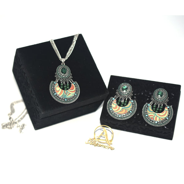 Circle Shaped Terracotta antique silver Jewellery Set jtfrgna7c-7