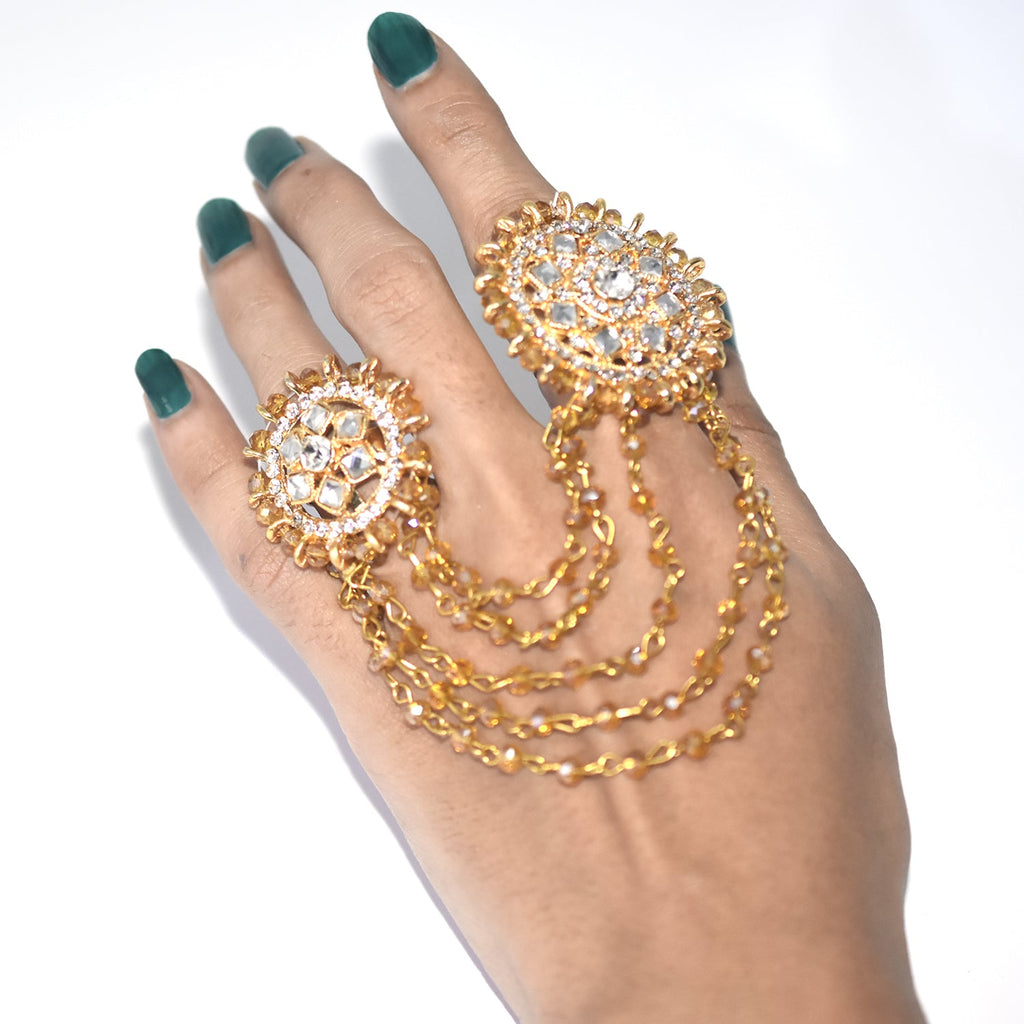 Stylish Golden Bahubali  Finger Women Ring With link Wedding Characteristic Rings Micro Pave  Fashion Female Jewelry Accessory fgfrsrf3c-1