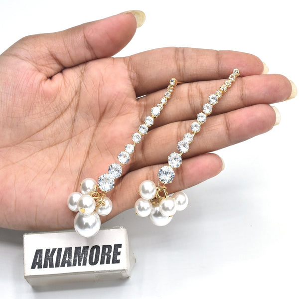 Silver Crystal Long Simulated Pearl Earrings for Women Wedding Earring Party Statement Jewellery egfrpdb4d-2