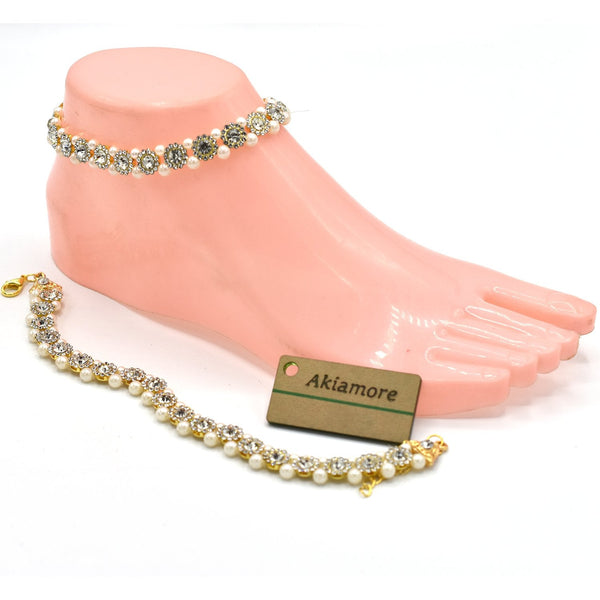 Indian Traditional Kundan Payal Gold Tone Anklet Bridal Jewerly With Pearl Beads plfrpda3b-2
