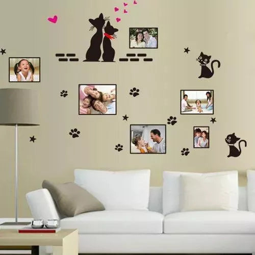 Ay7134 Cat Wall Stickers Cartoon Love Cat Photo Frame