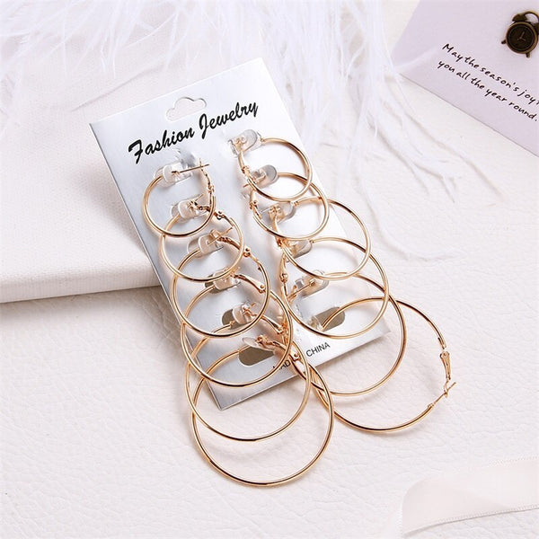 Pack of 6 - Golden Different Sizes Hoops (Bali) egfrgdb4k-1