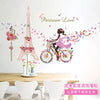 Fashion Girl In Pink Dress Wall Stickers Iron Tower Bicycle Colorful Butterflies Wallpaper For Girl's Living Room