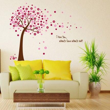 Red And Blue Background Products Korean Pink Cherry Tree Bedroom Wall Stickers