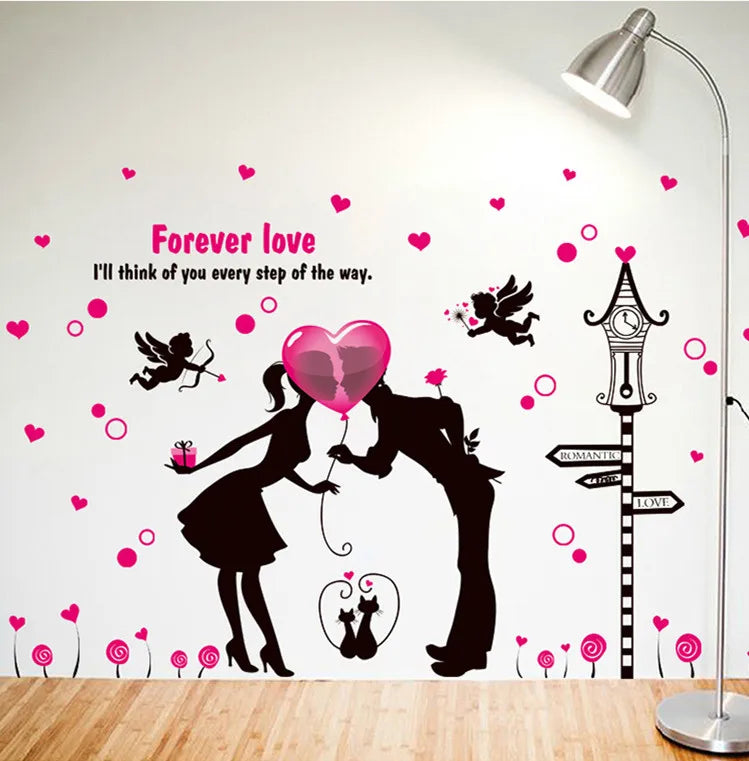 Forever Love Angel Cat Wall Sticker Romantic TV Background Home Decoration