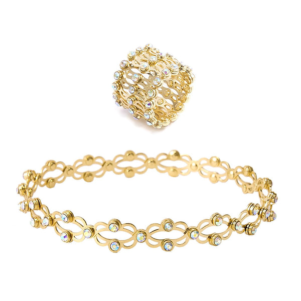 Expandable Ring Bracelet for Women Retractable Ring Bracelet Ring that Turns into Bracelet Cubic Zirconia Collapsible Link Bracelet Ring Flexible Folding Retractable Ring Bracelet for Birthday Jewelry