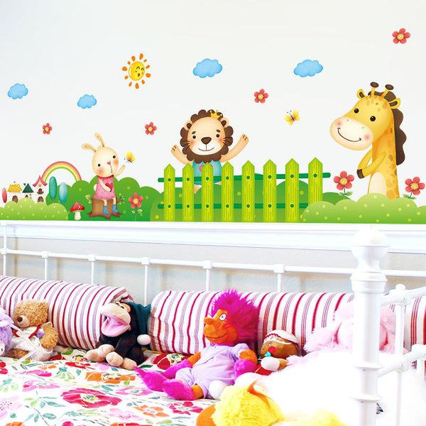 Cartoon Animal Wall Stickers Wall Decals for Kids Room Decoration Elephant Lion Giraffe Wall Stickers for Baby Room Door Decor size 50x70 xls7181