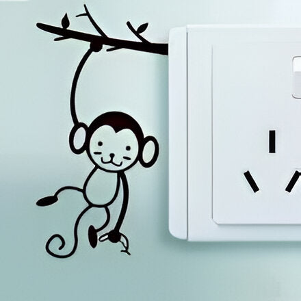 Black Cute Monkey Hanging Tree Branch Switch Sticker For Home Decor Vinyl Living Room Background Decals Cartoon Wall Stickers