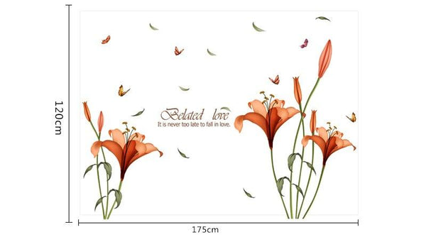 [Fundecor] PVC orange flowers butterfly leaf wall stickers for kids rooms living room bathroom kitchen decor wall decals poster