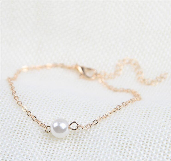 Fashion Jewelry Imitation Pearl Handmade Gold-Color/Silver Plated Rolo Chain Simple Layer Bracelet