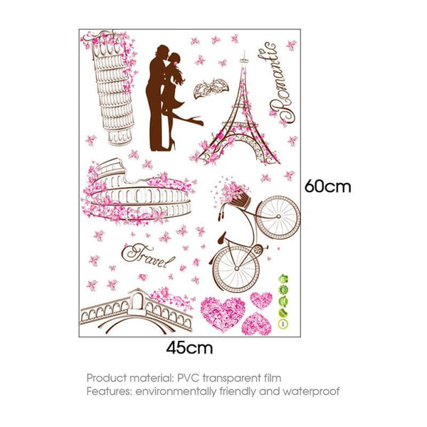 Romantic Paris Love Wall Sticker Eiffel Tower Wall Paper Colorful PVC Wall Decal Removeable Wall Decor – Wall Stickers