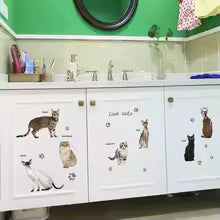3D Lovely Cat Type Wall Sticker Cabinet Bedroom Home Decor Decals Self-adhesive Poster Background Cute Combination Mural size 50x70 sk7084