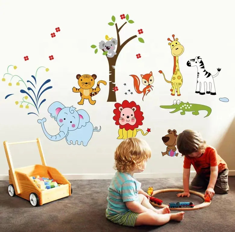 StickieArt Jungle Toons Animal Wall Stickers, Home Decoration DIY Removable Decals for Kids Nursery Bedroom Living Room