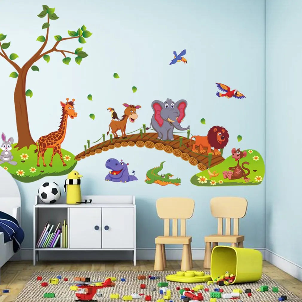 Jungle Animals Bridge PVC Wall Stickers ay9245