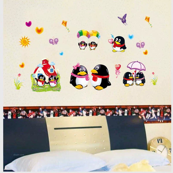 Cute penguin QQ bedroom living room bathroom children's room cute background wall sticker size 50x70 ay631