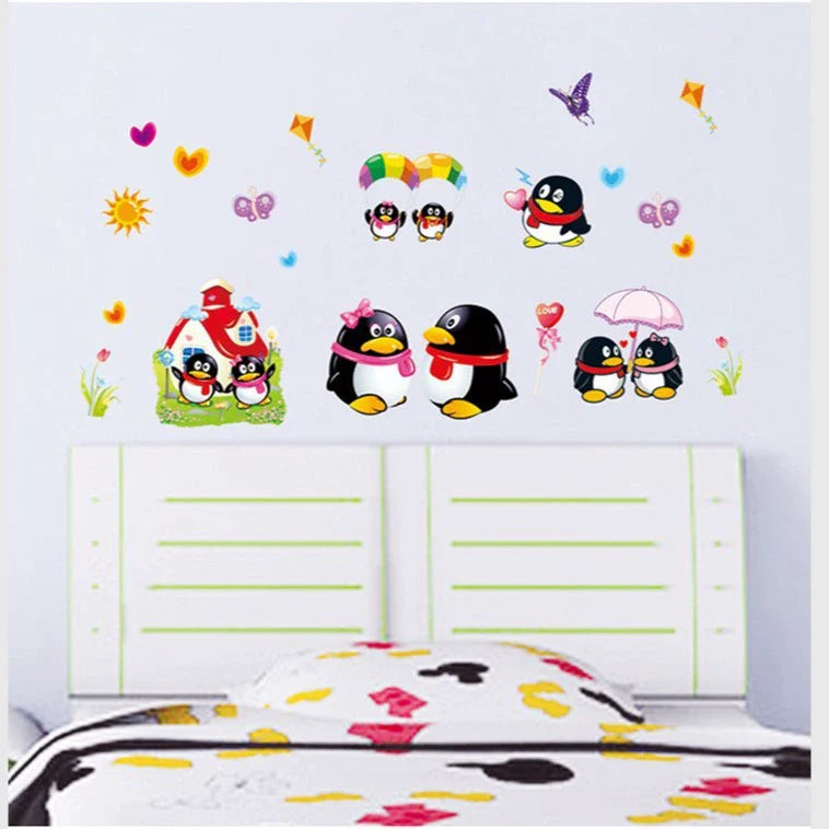 Cute penguin QQ bedroom living room bathroom children's room cute background wall sticker size 50x70 ay631