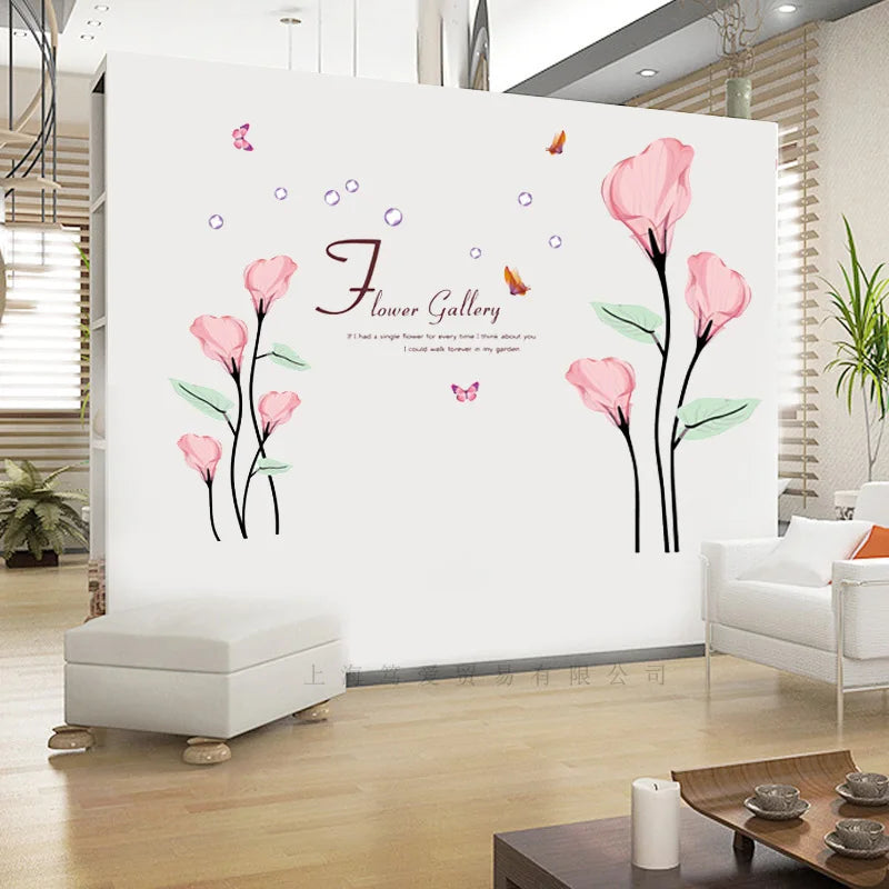 Pink Calla lily wall sticker PVC Material DIY art wall decals For Living room bedroom sofa background wall home decor sticker ay9211