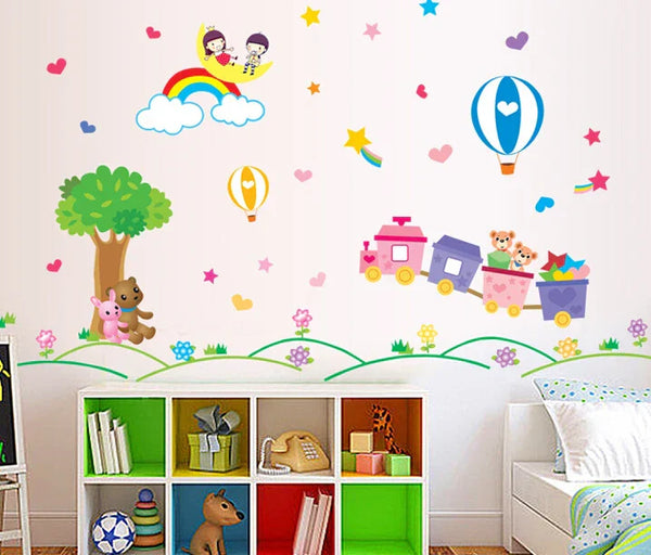 Wall Stickers Cartoon Train Rainbow Kids Playing Stickers  Abc1011