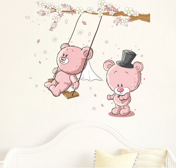 CUTE Teddy Bear Play on the Swing Room Decor Cartoon Wall Decals JM7234