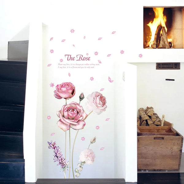 Rose Flowers Wall Art Decal Decoration Romantic Flower Wall Stickers Sk9281