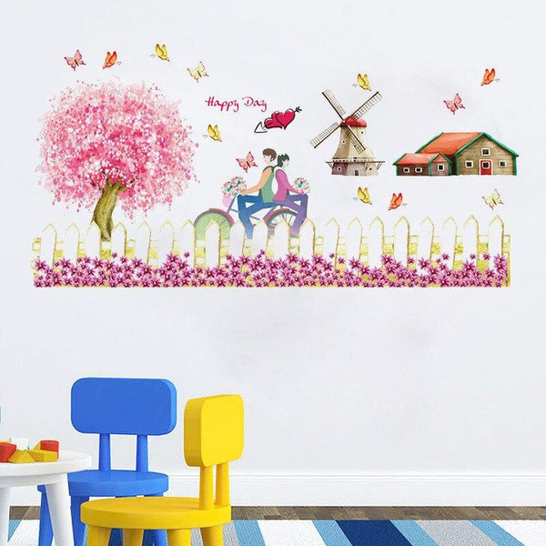 SK9008 Warm Romantic DIY Removable Wallpaper Colorful Flowers Skirting Line Wall Stickers Wall Decal Home Decor