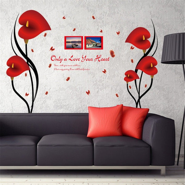 SK9131  ROMANTIC RED FLOWERS Wall Sticker