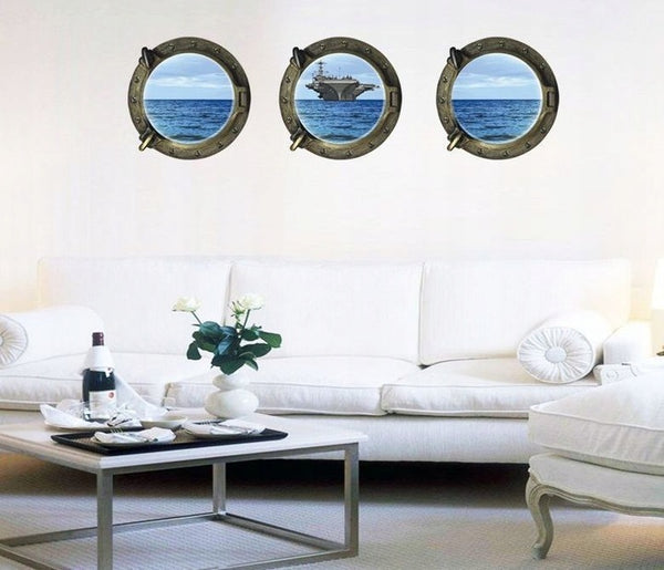 Aircraft Carrier Window View Murals Wall Decals Removable Wall Stickers Arts Wallpaper