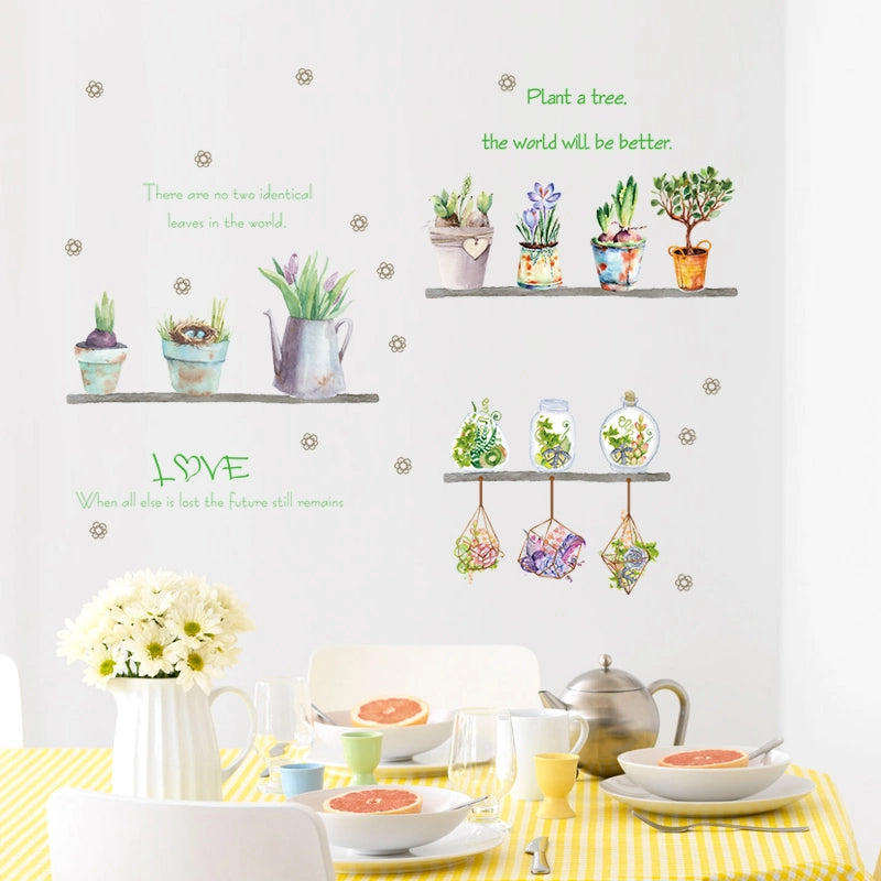 Sk7164 Green Plant Potted Wall Sticker