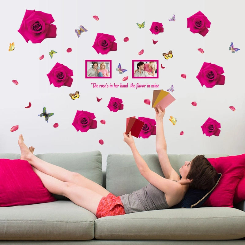 Sk9216 Romantic Pink Rose Wall Sticker