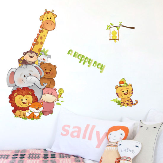WALL STICKER STIKER DINDING SK9301 A HAPPY DAY ANIMAL WALLSTICKER