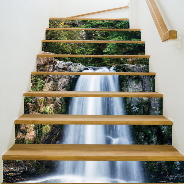 12Pcs Self-Stick Stair Riser Staircase Sticker Scenic Mural Decal Waterproof Wall Stickers Home Decor Self-Stick Art Wallpaper JF5605 *Single sheet layout size:97 * 17cm(Approx.)
