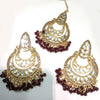 Earrings Maroon Alloy With Kundan Maang Tikka Set For Women