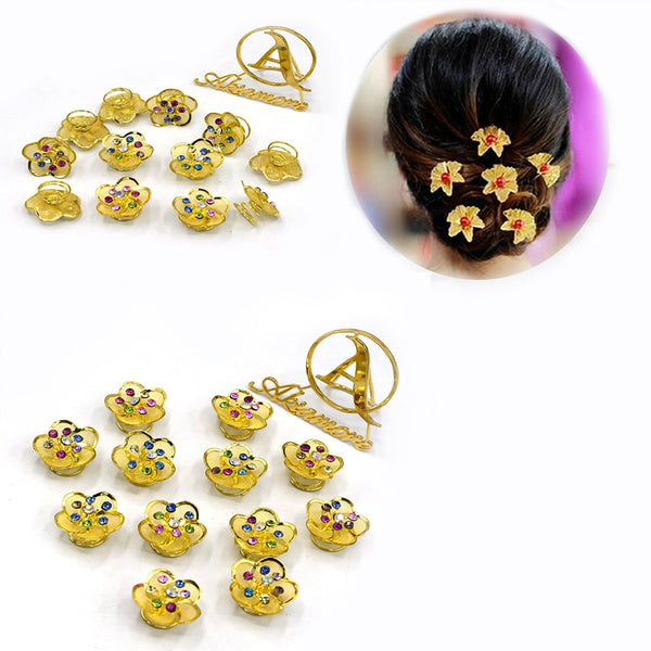 12 pcs Hair Golden Hair Stone Flower Design  Rhinestone Wedding Bridal Hairpins forz Women Barrette Crystal  hbfrgdd2c-1