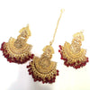 Earrings Maroon Alloy With Kundan Maang Tikka Set For Women