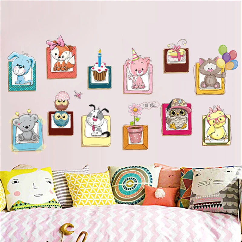 Cartoon Animal Photo Frame DIY Wall Sticker Living Room Bedroom Wall Stickers Wall Decor XH6223 ation for Kids Rooms