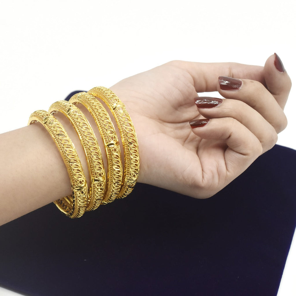 4Pcs Wedding Gold Color Bangle For Women Girls