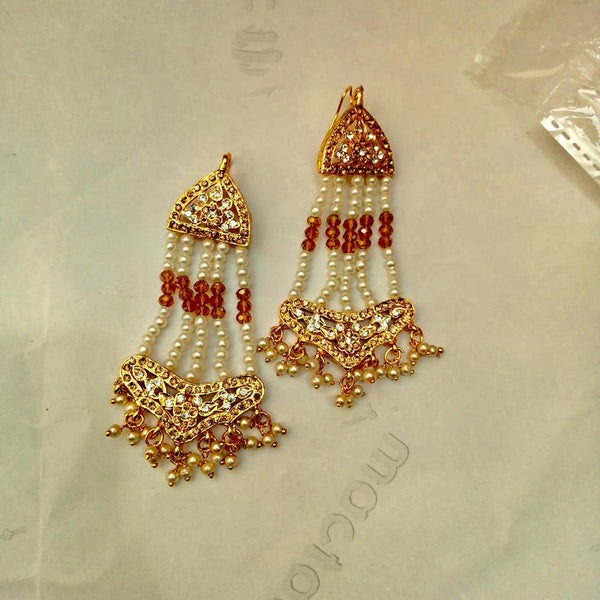 Hyderabadi Long Pearl Dangle Earrings -Trendy Indian Style Long Drop Down Pearls And Crystals -Trendy Drop Earrings