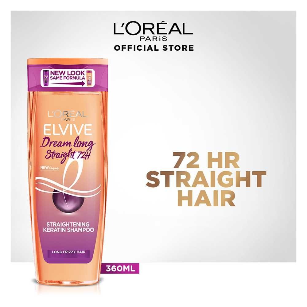 L'Oreal Paris Elvive Dream Long Straight 72Hrs Straightening Keratin Shampoo, Micro Keratin & Black Cumin Oil, For Long Frizzy Hair, 360ml