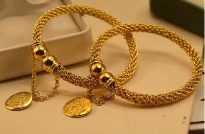 Ladies Fashionable Artificial Gold Bangles-Fancy Bangles-Size:Adjustable-Box Free