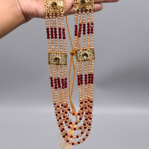 Traditional Pearl sampen red Mala Wedding Jewelry Set