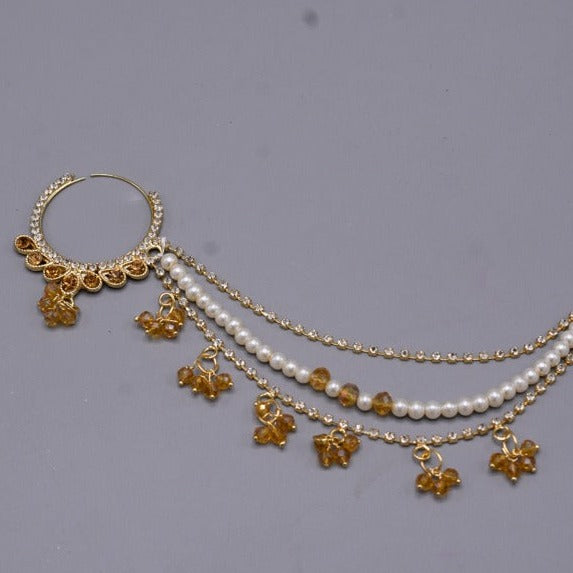 New Style Bridal Golden Nose Nath With White and golden crystal