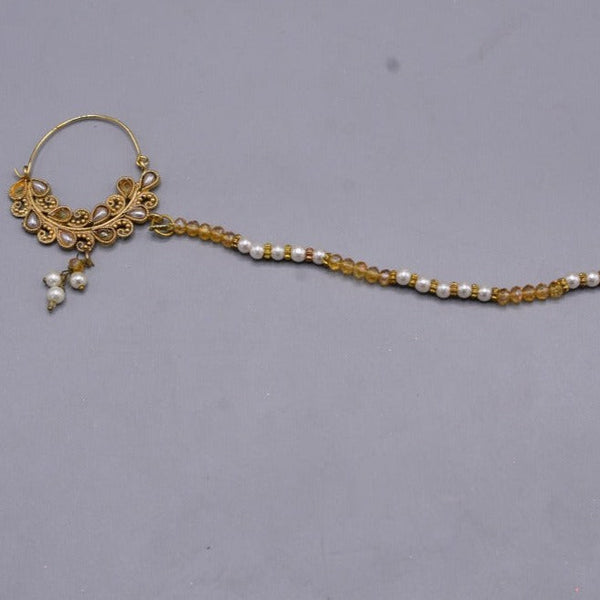 beautiful golden Nath pearl design