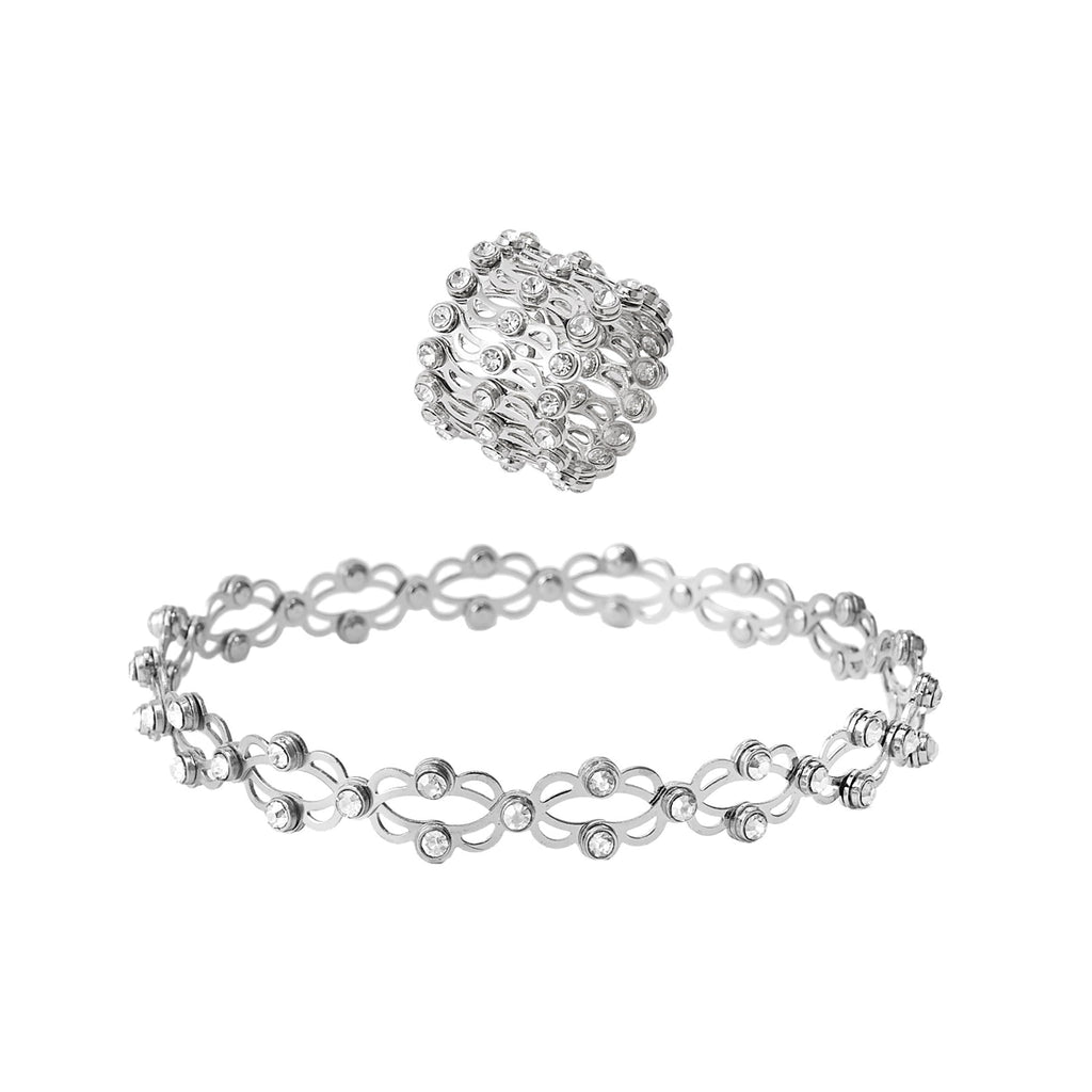 Expandable Ring Bracelet for Women Retractable Ring Bracelet Ring that Turns into Bracelet Cubic Zirconia Collapsible Link Bracelet Ring Flexible Folding Retractable Ring Bracelet for Birthday Jewelry