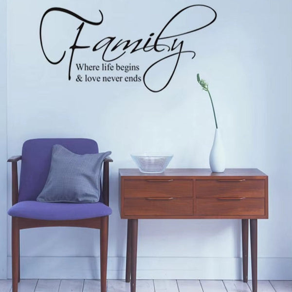 Family where life begins and love never ends wall sticker 30cm by 60 cm