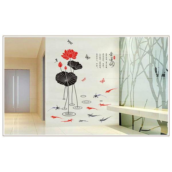 'Ailian Said' Lotus Flower Chinese Style Wall Stickers Wall Decal DIY PVC for kindergarten Living Room Children's Room TV Sofa Background Wall Art Decors