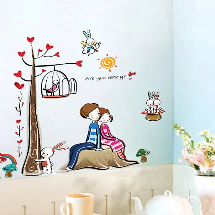 Wall decal two lovers leaning back ay924
