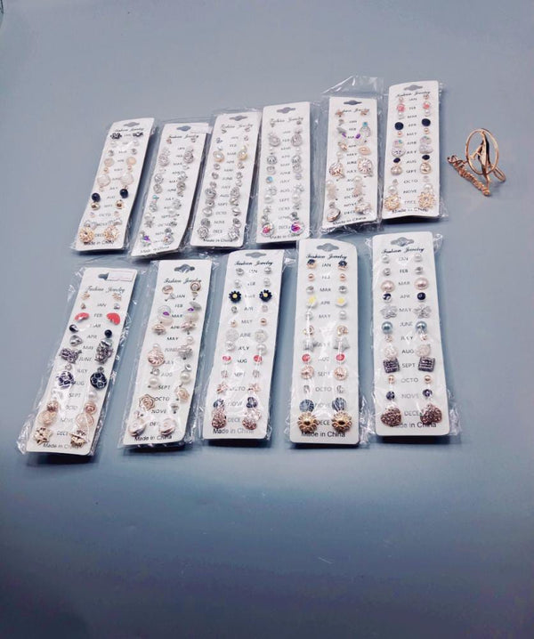 Fashion 12 pair/set Randum Earrings for Women Square Crystal Heart Stud Earrings for Women egfrsrc1i-1