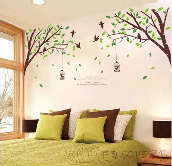 two-sided bird cage green leaves trees of TV background wall stickers room living room sofa bedroom retail size 60x90 ay205ab